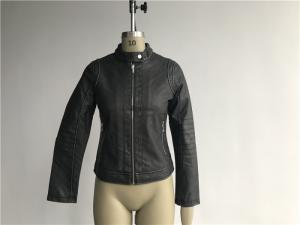 Quality Dark Grey Zip Through Pleather Jacket For Ladies High Fashion LEDO1735 wholesale