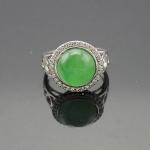 Silver Jewelry 925 Silver 11mm Round Cubic Zirconia Jade Ring (R25)