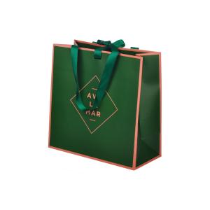 Quality Recyclable Green Gift Paper Bags Packaging Clothing With Ribbon Handle wholesale