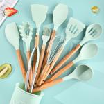 Sustainable Kitchen Cooking Tool Set with Non-Stick Silicone Spatula and Wooden