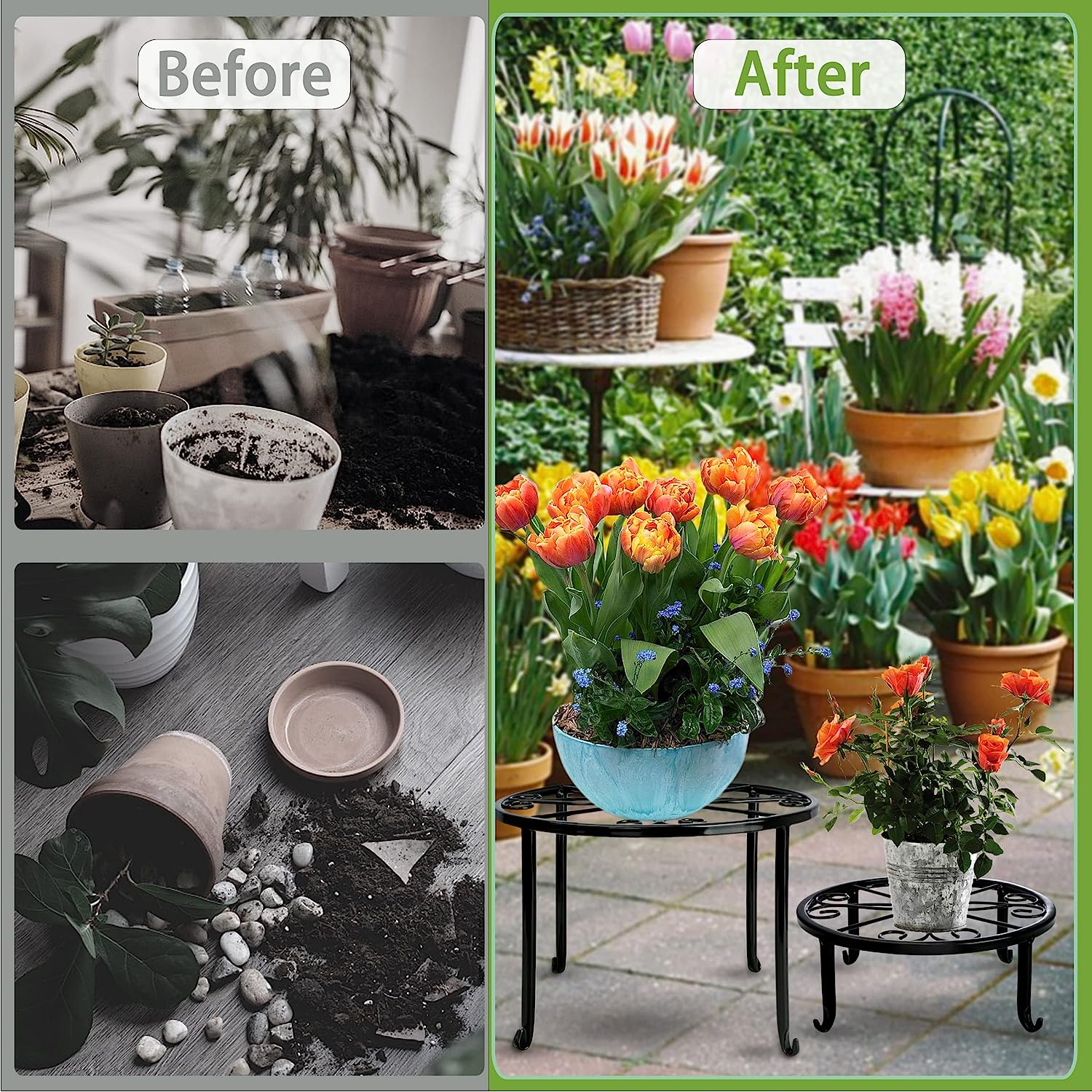 Metal Flower Pot Stand Black Steel Vintage Powder Coating Plant Pots Planters Rack