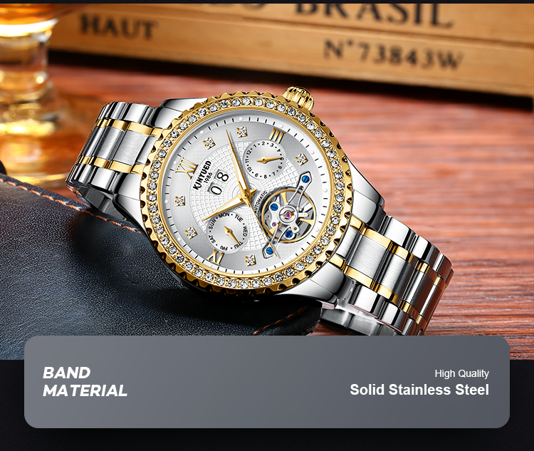 KINYUED Design your own luxury waterproof mens skeleton automatic tourbillon watch mechanical