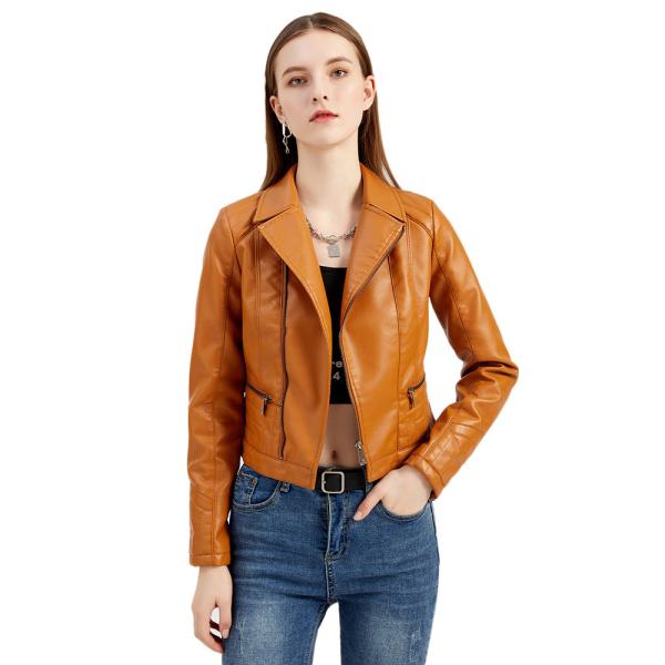 Small Quantity Clothing Manufacturer S-3XL PU Leather Ladies Zipper Coat Pocket