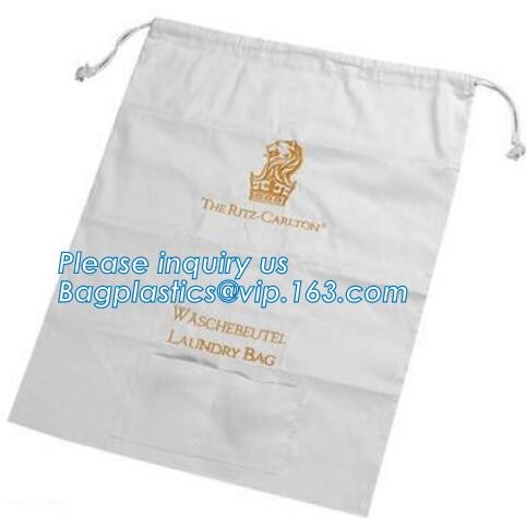Biodegradable LDPE material hotel laundry garment poly bag on roll,Packaging poly laundry bag with cotton string rope ha
