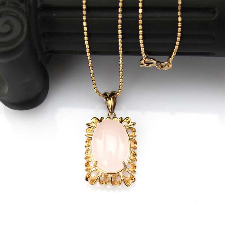 Rose Gold Plated Silver Rose Quartz Cubic Zirconia Pendant Bead Silver Chain (PSJ0180)