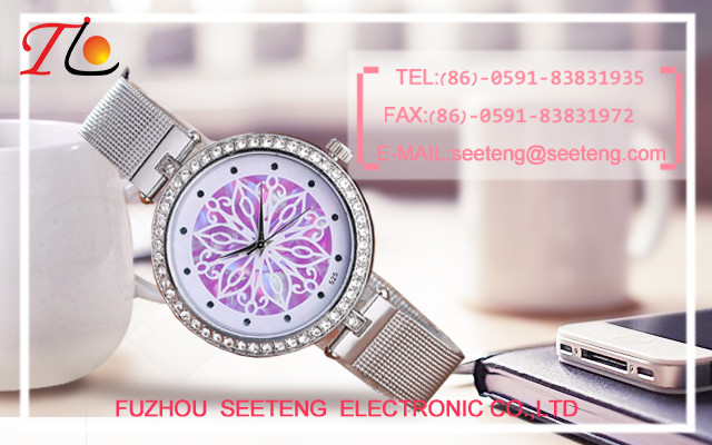 Simple clean design wrist watch with pu leather strap and groove dial for ladies