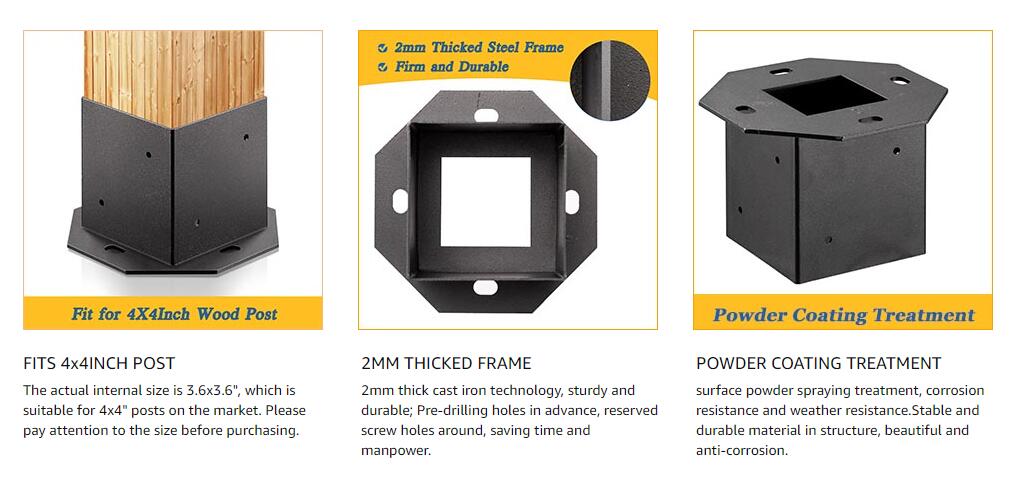 Fence Support Bracket 3.6 X 3.6 Inch Inner Size Heavy Duty Post Base Coated Metal Anchor