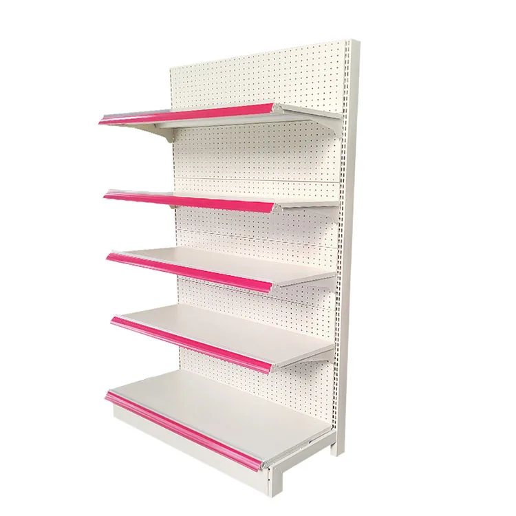 Factory Customized Size Thickness Color single milk white shelving store racks display shelf supermarket shelf