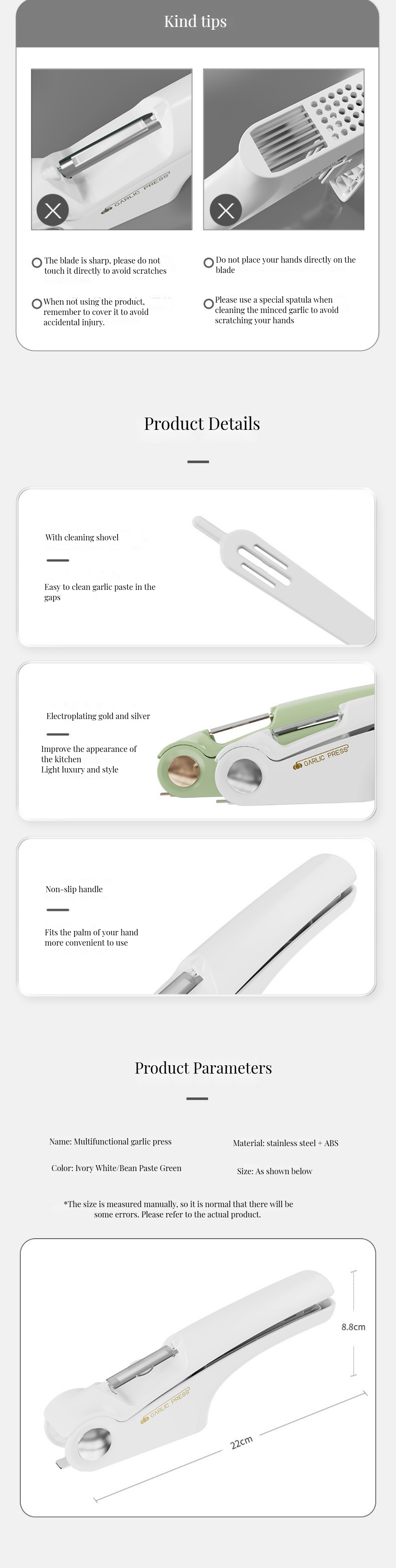 Super Markets' Essential ABS Stainless Steel Garlic Press and Slicer with Can Opener