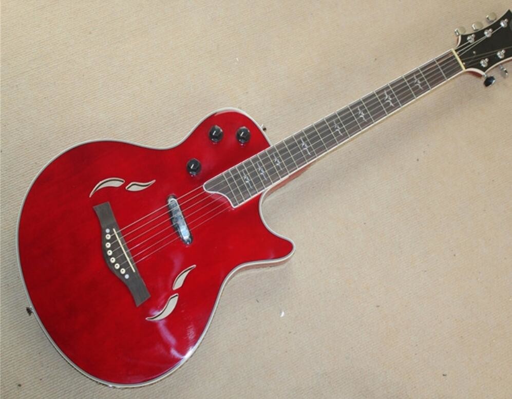 Wholsale Factory custom 21frets T5 classic semi-hollow red Electric guitar with rosewood fingerboard,can be customized