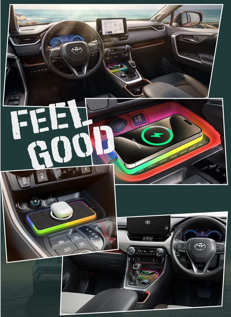 Magnetic Wireless Car Charger with RGB LED Light Charging for Qi Phones and Earbuds - 15W Power