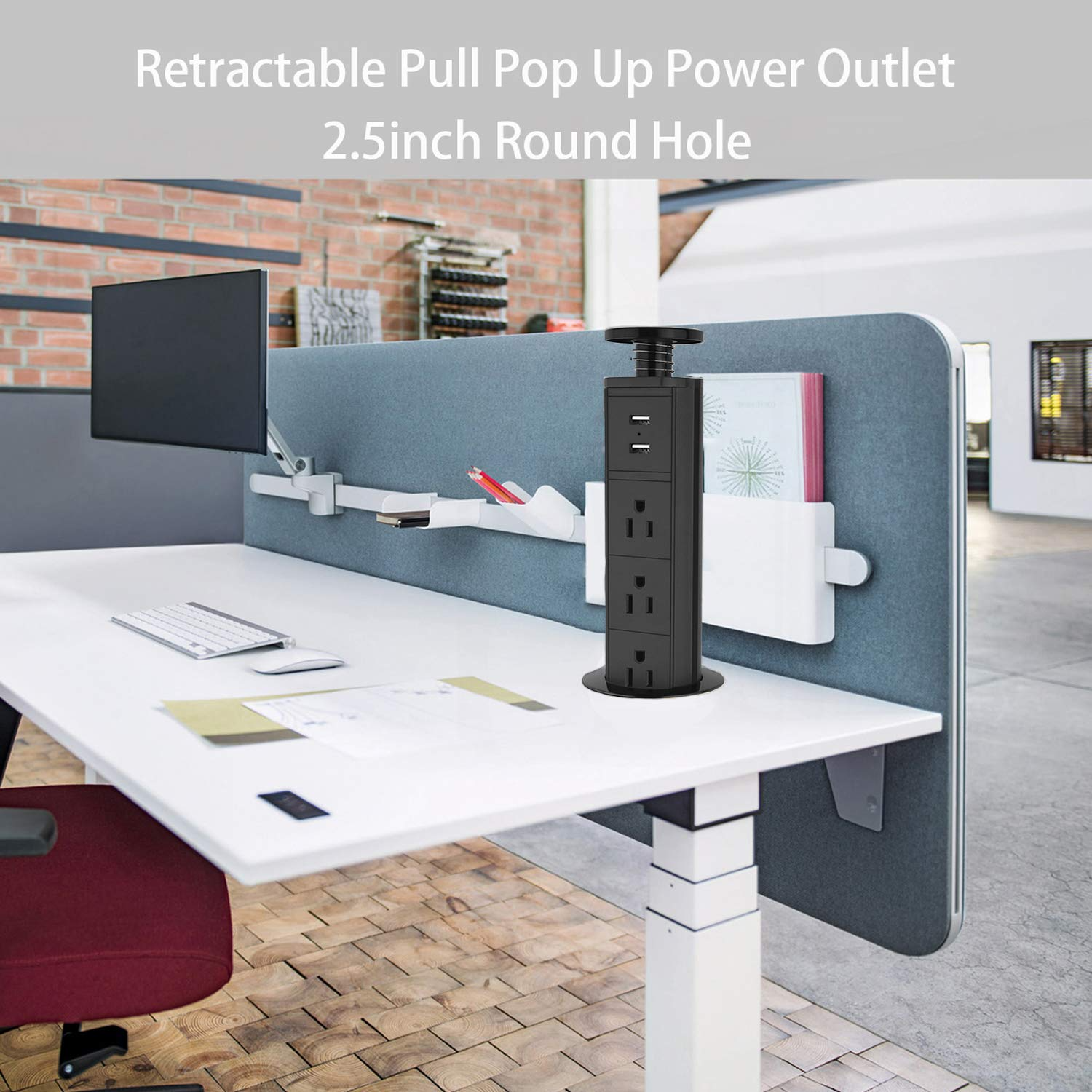 Tower Power Retractable Pop Up Desk Socket Electrical Outlet Residential