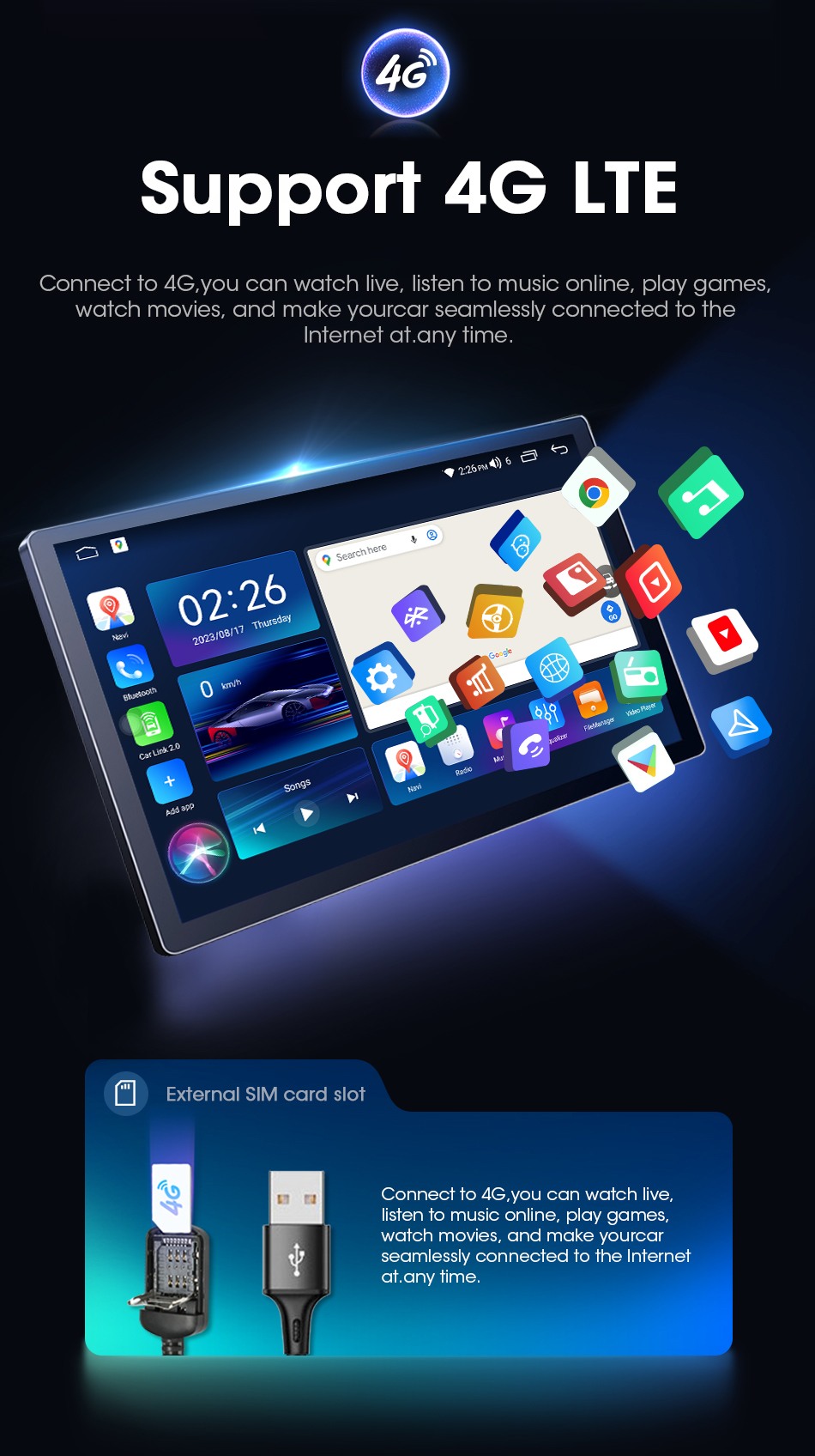 Universal Year 13" 2 Din Car Radio 1920*1200P QLED Built-in CarPlay Multimedia Stereo