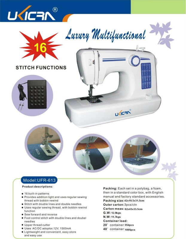 Lock Stitch Mini Sewing Machine UFR-613 OEM and Overall Dimensions 38.4*15.3*24.7cm