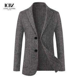 Quality Leather Herringbone Cashmere Coat for Men Autumn and Winter Double-sided Plaid Suit Jacket wholesale