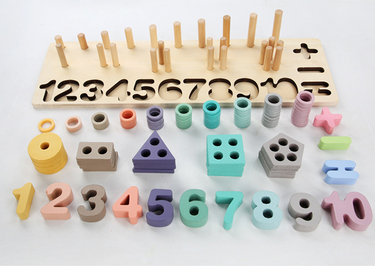 Geometric 14cm Wooden Math Toy Montessori Math Blocks Preschool Teaching