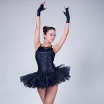 Swan Feather Neckline Ballet Dance Costumes , Black Childrens Ballerina Outfits