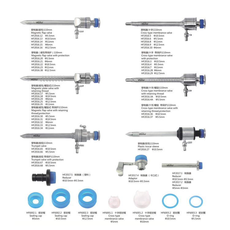 Laparoscopy Instrument Cross-Type Membrance Valve Trocar with Retaining Spiral