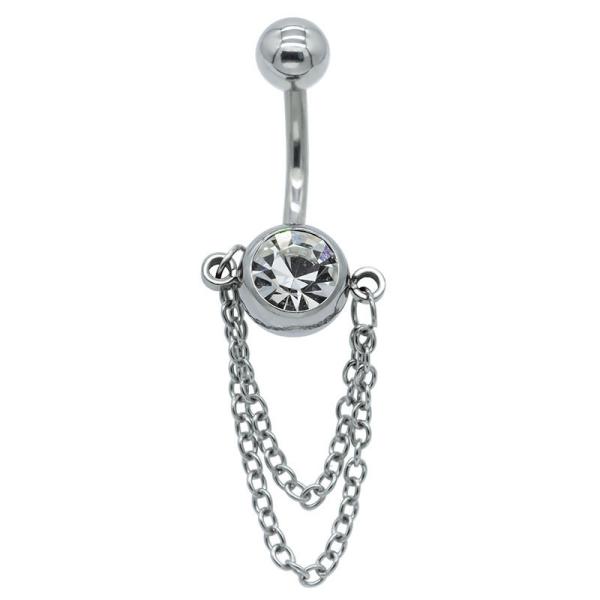 Stainless Steel Belly Button Piercing Metal Chain Dangle With Clear Rainbow