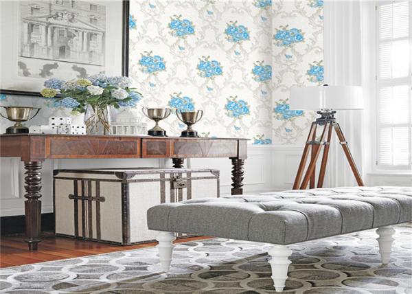 Paper Backed PVC Vinyl Wallpaper Flower Images With Light Embossing , 0.53*10m