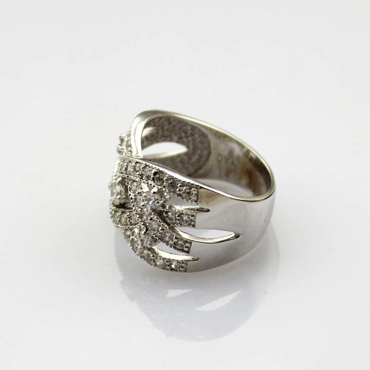 Women Jewelry Sterling Silver Pave CZ Diamonds Crossover Ring (SRJ682)
