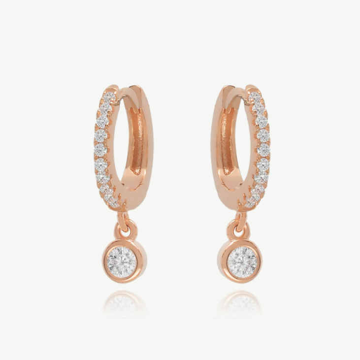 18K Gold Plated S925 Silver Tiny Huggies Single Bezel Stone Hoops Earrings for Women