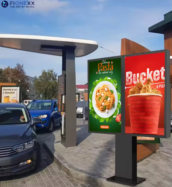 Drive-Thru Kiosk Self-Driving Ordering Digital Signage 55 Inch Dual Screen Weatherproof Outdoor Drive-Thru Ordering Machine