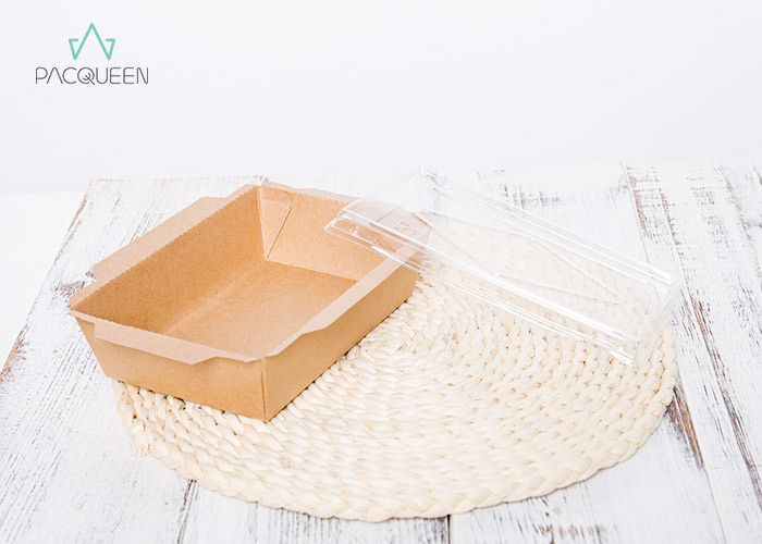 Salad Kraft Paper Takeaway Boxes With Clear PET Lids High Volume