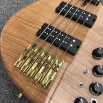 Solid Flame Maple Top 5 Strings Bass Guitar Ebony Fingerboard Custom Gold