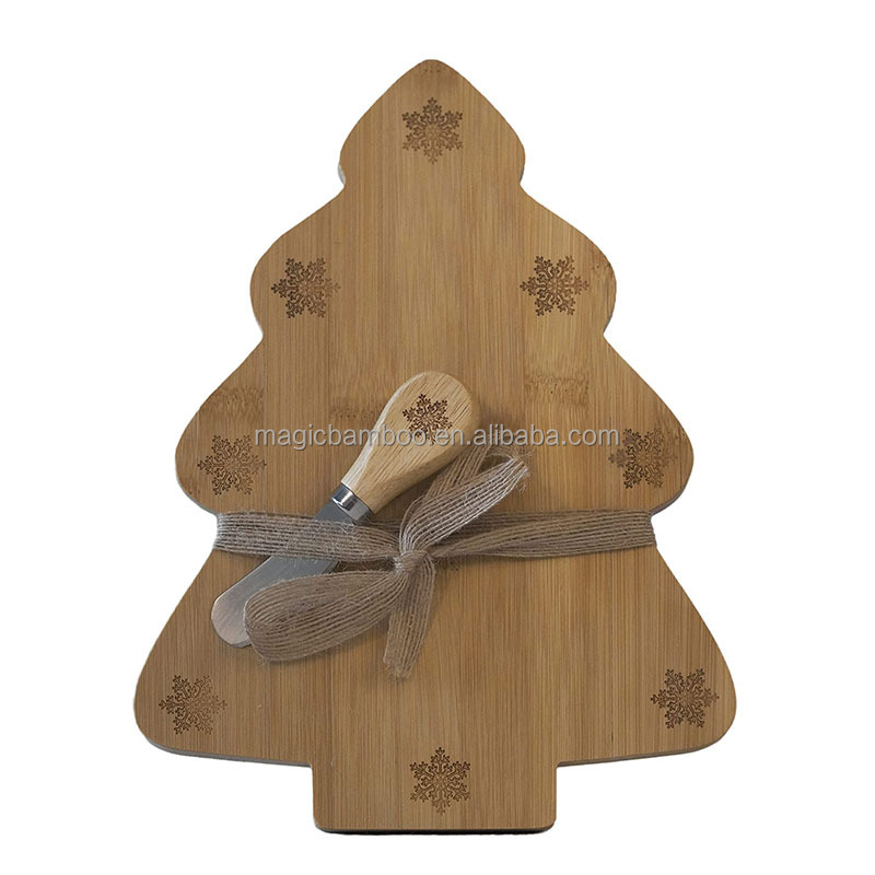 Eco-Friendly Bamboo Christmas Tree Charcuterie Cutting Board Set with Cheese Knife