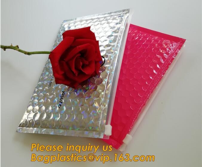 Cosmetic Pink Slider Padded Bag/Silver k Bag With Bubble,Padded Envelopes Cheap Aluminium Foil k Holographic