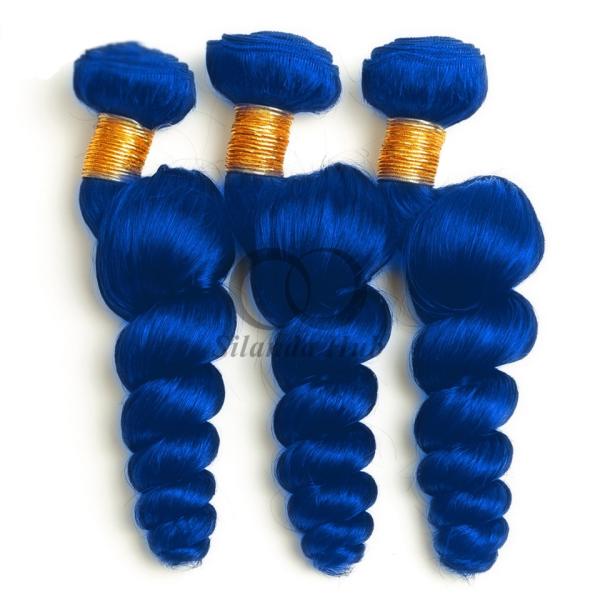 Blue Loose Wave Remy Human Hair Bundles Sew In Weave Bundles Brazilian Bundle