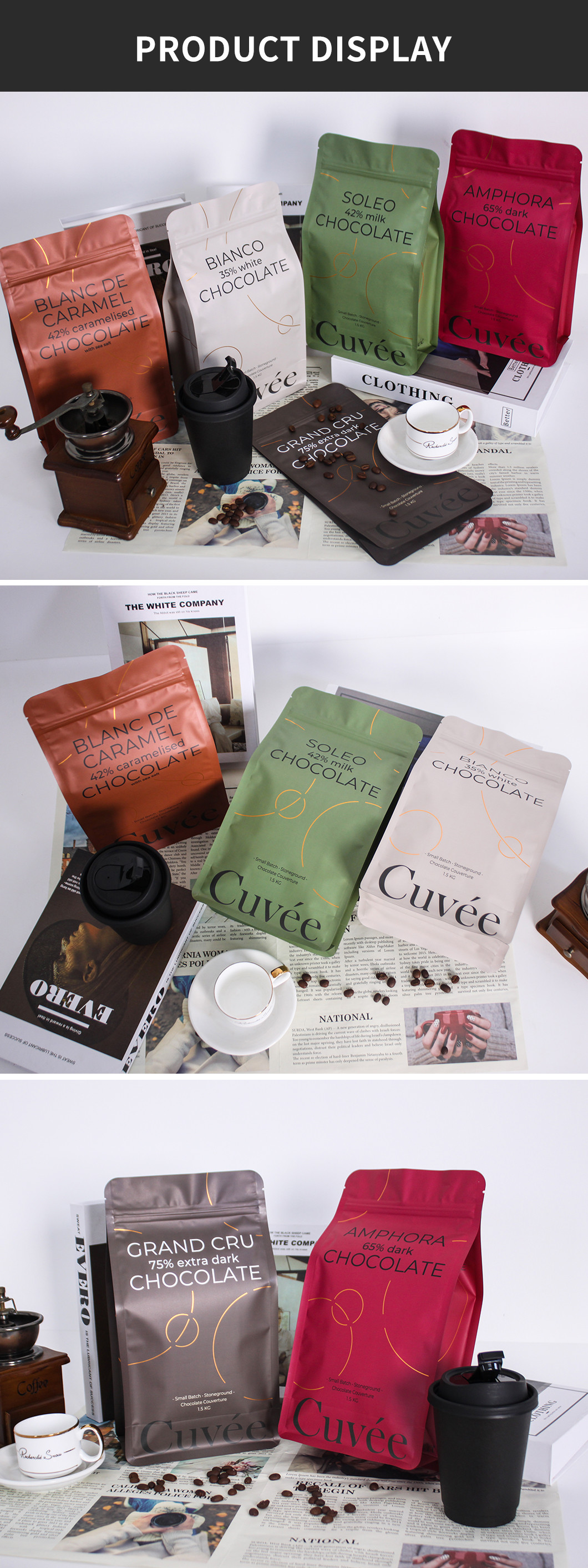 Matte Finish 16oz Coffee Packaging Bags Flat Bottom Pouch With Zipper