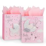 Custom Color Accepted Paper Bag With Ribbon Handle for Luxury Baby Girl Gift