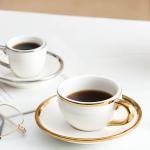 Round Plain White Novelty Ceramic Tea Cups Gold Rim printing