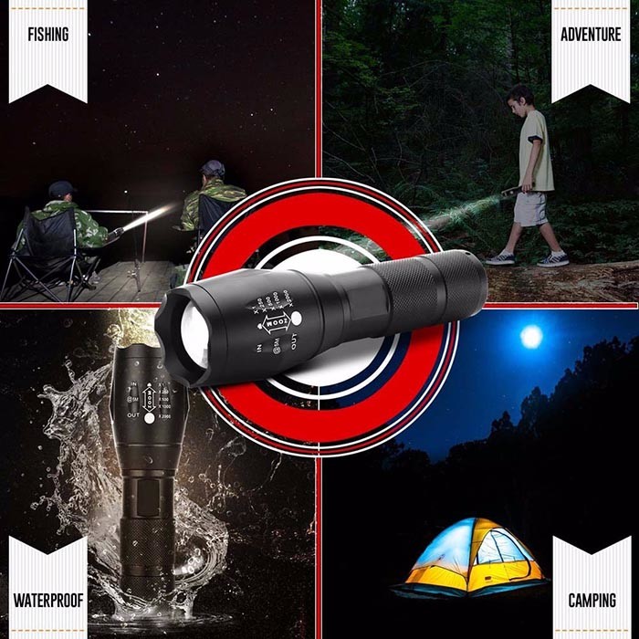 1000 Lumens Pocket LED Emergency Flashlight Adjustable Focus Zoom Light
