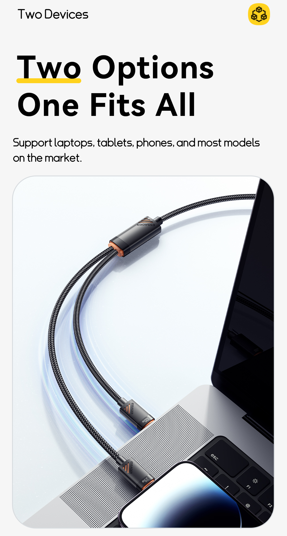 ESSAGER ES-X66 2 in 1 Cable USB C to Type C Lighting Data Charging Cable