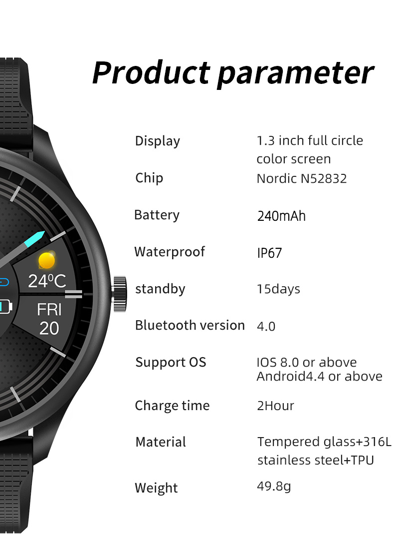 1.28 Inch Round Touch Screen ECG Smart Watch Wifi Music Control