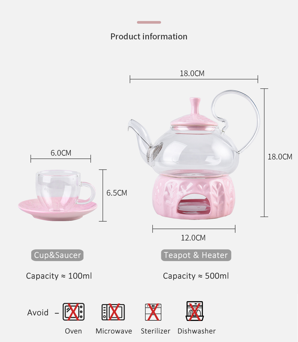 Contemporary Design Glass Teapot British Tea Set Heater and Gift Box Included