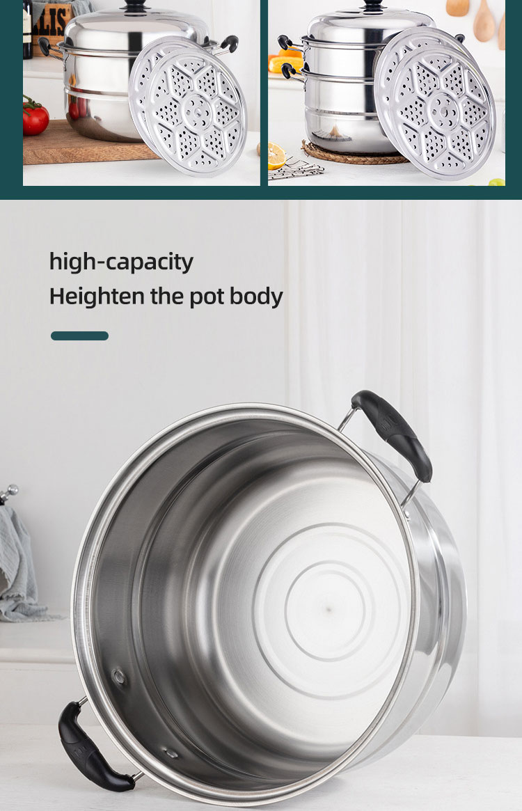 Best Selling Customized Logo 3 Layer induction 10-inch Stainless Steel Steamer Pot with Anti-Heat Handle