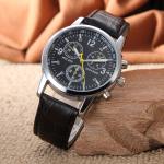 Chronograph 3ATM Blue Leather Strap Watch 41mm Men'S Water Resistant