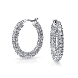Quality 925 Sterling Silver Bridal Pave White CZ Hoop Earrings for Fashion-forward Brides wholesale