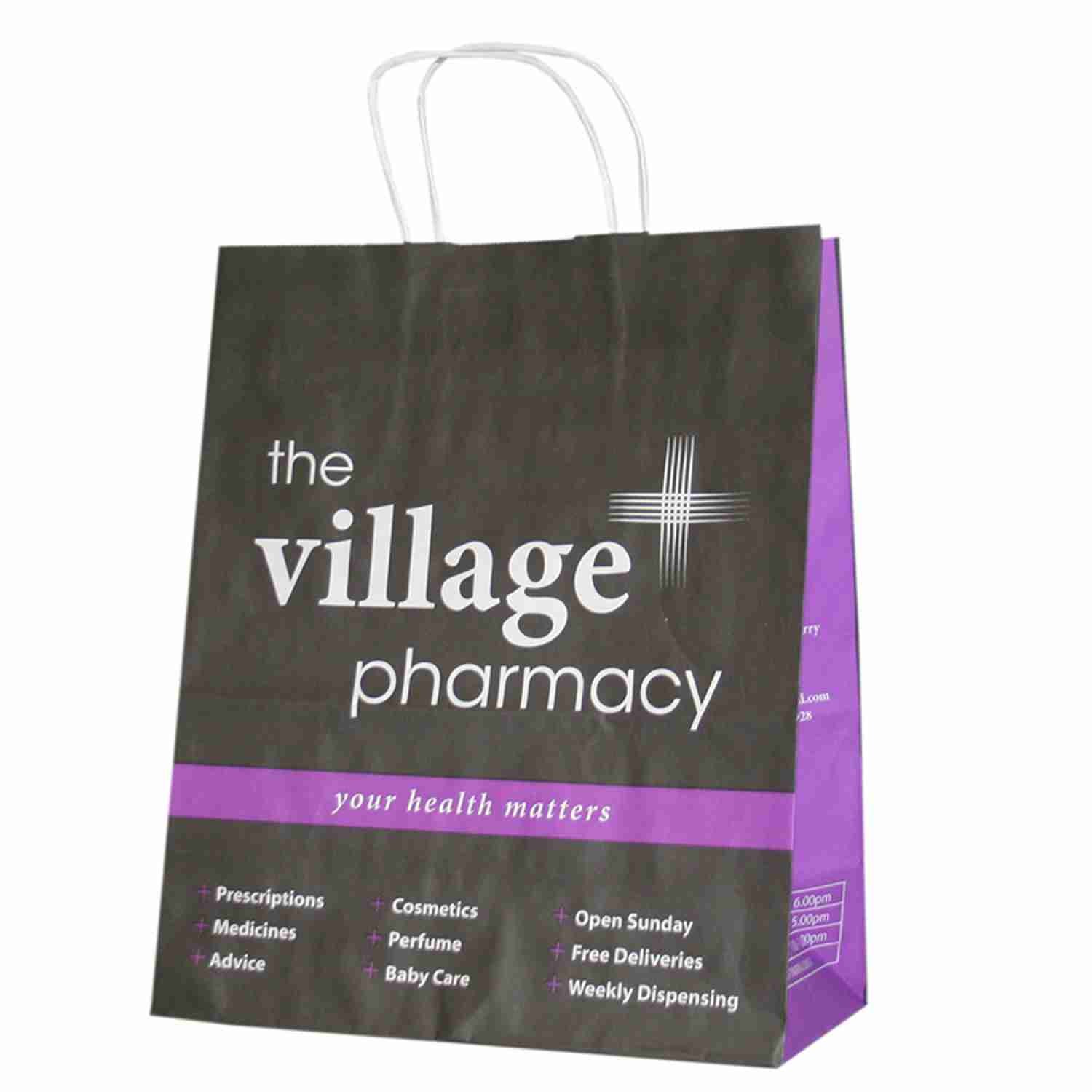 Small Printed Pharmacy Bags Medical Kraft Paper White SOS Bags
