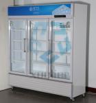 Commercial three-door upright glass beverage display freezer