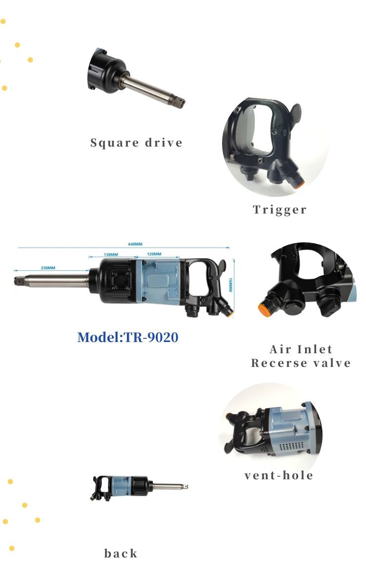 Air Powered Industrial 3700 RPM High Impact Wrench M50 Bolt Capacity Ergonomic Grip