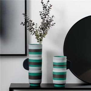 Quality Modern minimalist design art ornament handmade stripe tall vases home tabletop decor ceramic flower vase wholesale