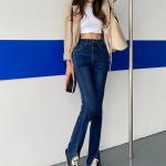 190GSM-200GSM High Rise Slim Straight Jeans Ladies Skinny Stretch Denim Pants