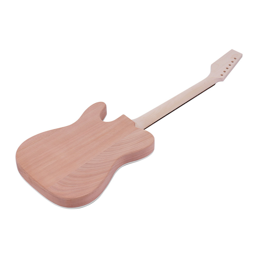 TL Tele Style Unfinished Electric Guitar DIY Kit Mahogany Body with F Soundhole Maple Wood Neck Rosewood Fingerboard
