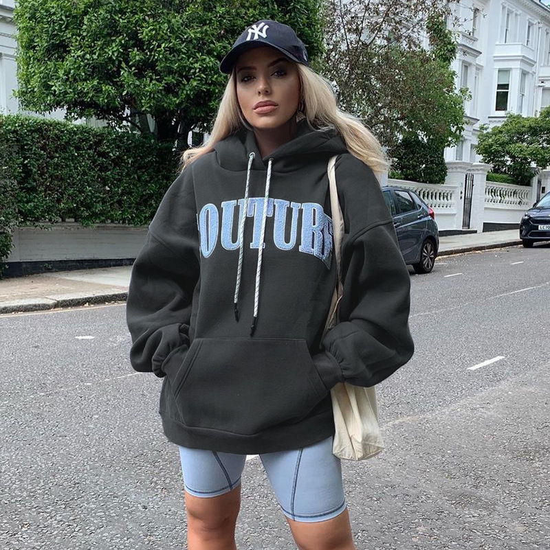 2021Women's thermal Coat fashionable loose long-sleeves women plus size casual daily knitted pullover hoodie