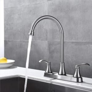 Quality Brass Satin Nickel Black Centerset Kitchen Faucet 8 Inch Two Handle wholesale
